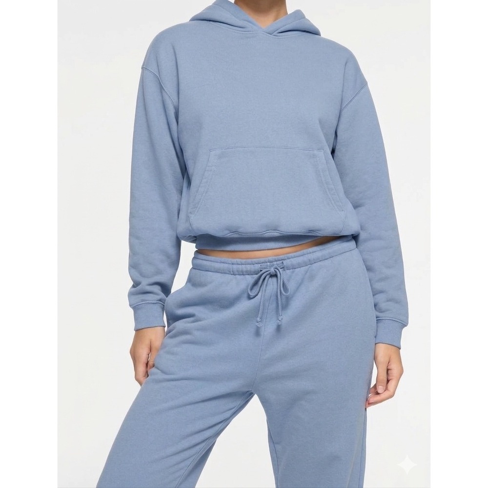 Skims Athleisure Powder Blue Hoodie Pullover Size L Modern Preppy Casual Relax
